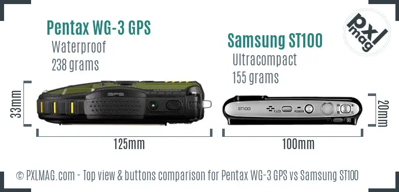 Pentax WG-3 GPS vs Samsung ST100 top view buttons comparison