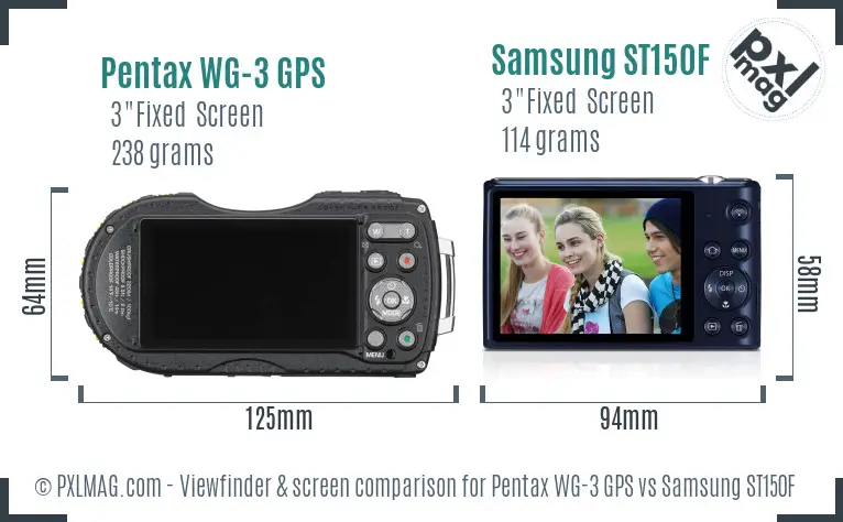 Pentax WG-3 GPS vs Samsung ST150F Screen and Viewfinder comparison