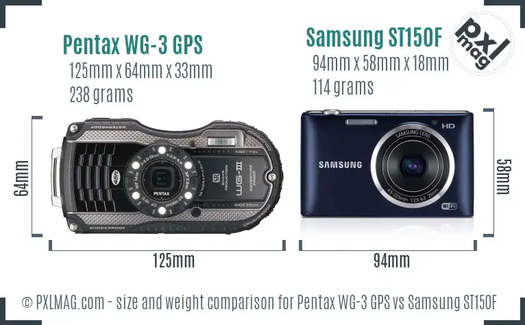 Pentax WG-3 GPS vs Samsung ST150F size comparison