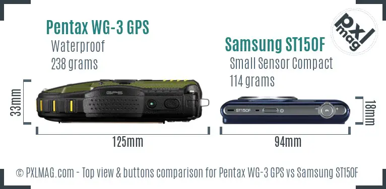 Pentax WG-3 GPS vs Samsung ST150F top view buttons comparison