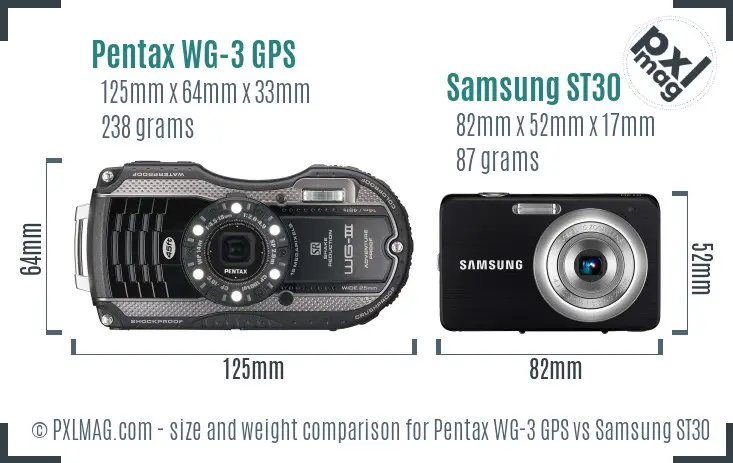 Pentax WG-3 GPS vs Samsung ST30 size comparison