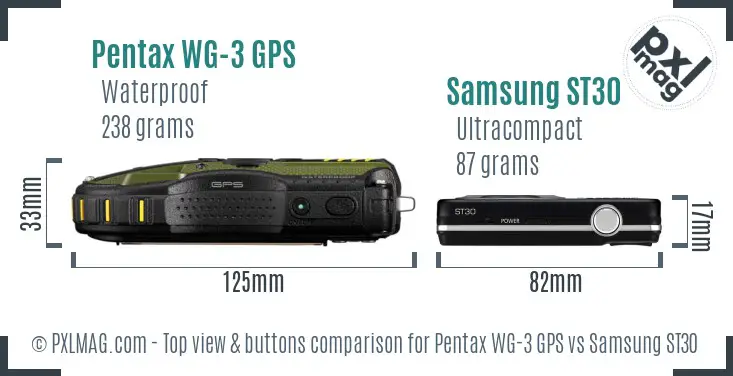 Pentax WG-3 GPS vs Samsung ST30 top view buttons comparison