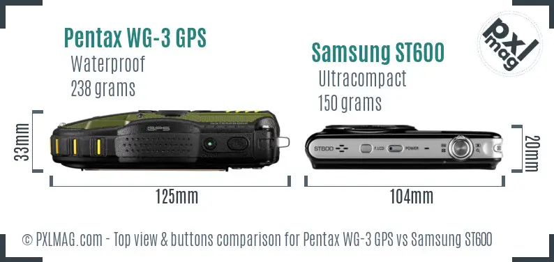 Pentax WG-3 GPS vs Samsung ST600 top view buttons comparison