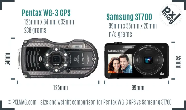 Pentax WG-3 GPS vs Samsung ST700 size comparison
