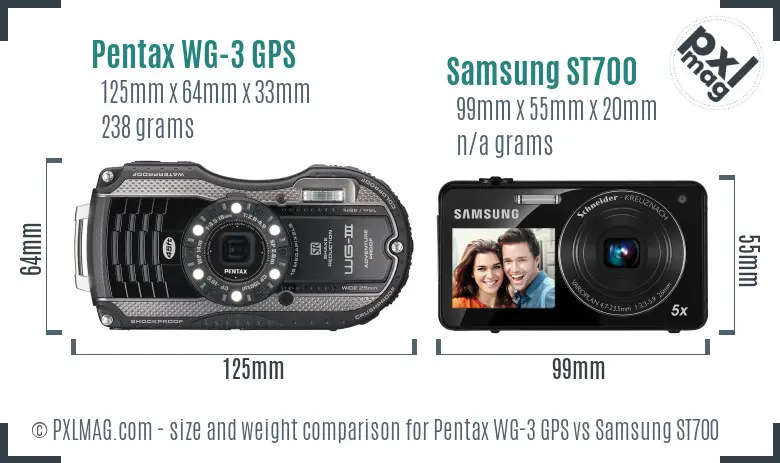 Pentax WG-3 GPS vs Samsung ST700 size comparison Pentax WG-3 GPS vs Samsung ST700 size comparison