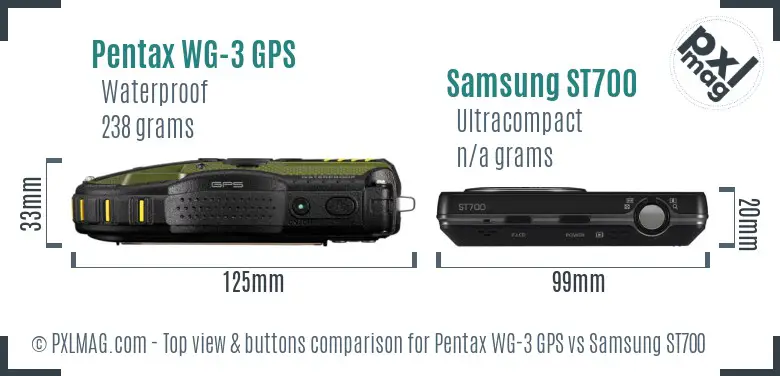 Pentax WG-3 GPS vs Samsung ST700 top view buttons comparison Pentax WG-3 GPS vs Samsung ST700 top view buttons comparison