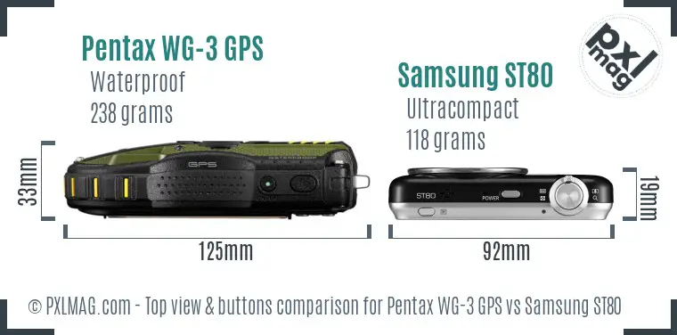Pentax WG-3 GPS vs Samsung ST80 top view buttons comparison