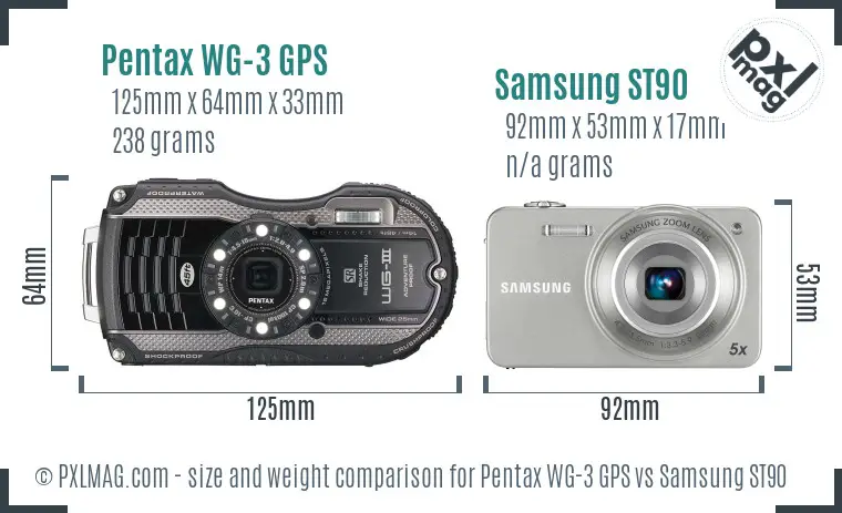 Pentax WG-3 GPS vs Samsung ST90 size comparison