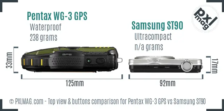 Pentax WG-3 GPS vs Samsung ST90 top view buttons comparison