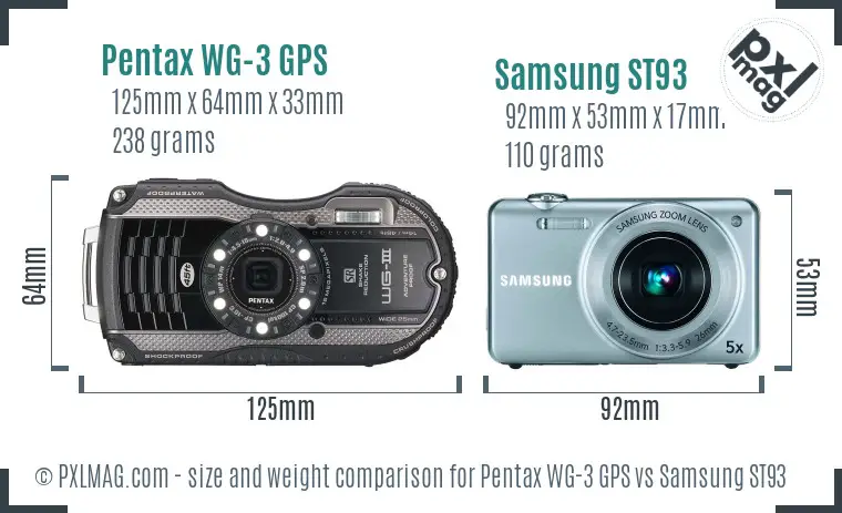 Pentax WG-3 GPS vs Samsung ST93 size comparison