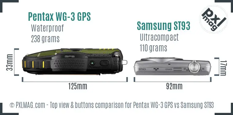 Pentax WG-3 GPS vs Samsung ST93 top view buttons comparison