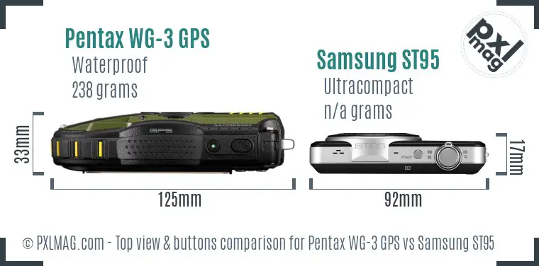 Pentax WG-3 GPS vs Samsung ST95 top view buttons comparison