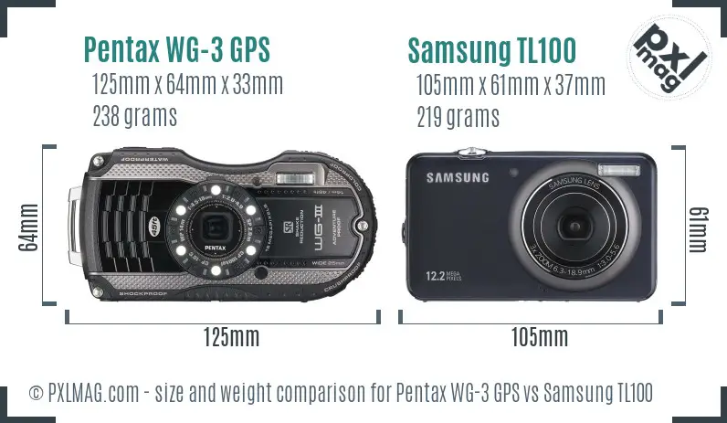 Pentax WG-3 GPS vs Samsung TL100 size comparison