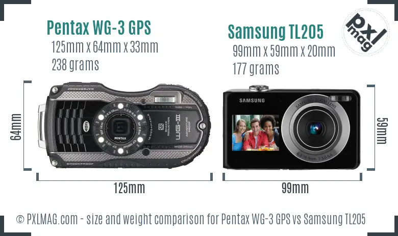 Pentax WG-3 GPS vs Samsung TL205 size comparison