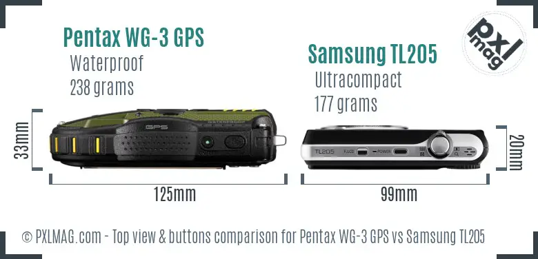 Pentax WG-3 GPS vs Samsung TL205 top view buttons comparison