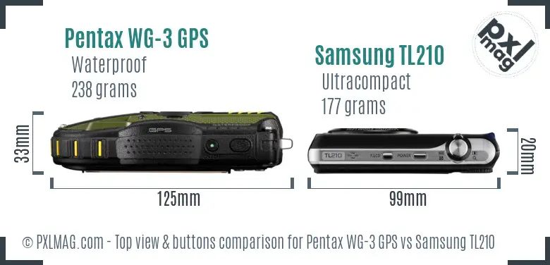 Pentax WG-3 GPS vs Samsung TL210 top view buttons comparison