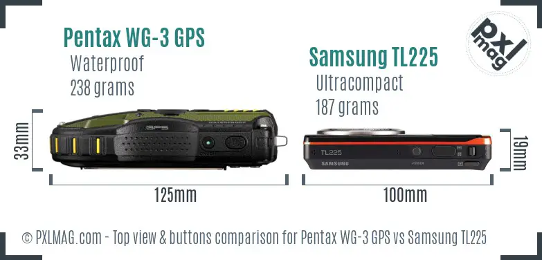 Pentax WG-3 GPS vs Samsung TL225 top view buttons comparison