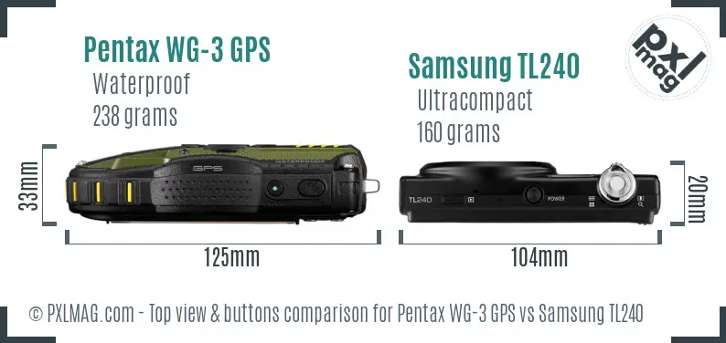 Pentax WG-3 GPS vs Samsung TL240 top view buttons comparison