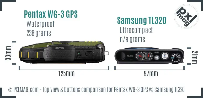 Pentax WG-3 GPS vs Samsung TL320 top view buttons comparison