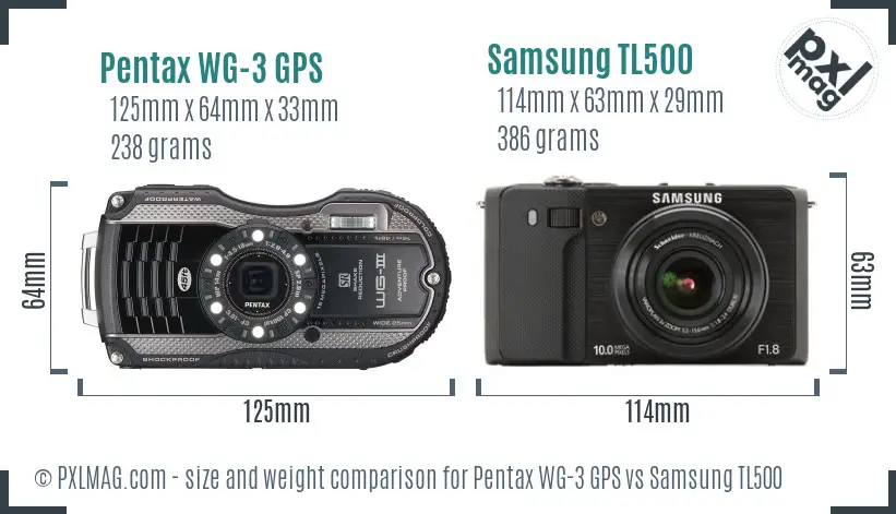 Pentax WG-3 GPS vs Samsung TL500 size comparison