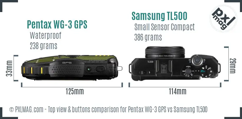 Pentax WG-3 GPS vs Samsung TL500 top view buttons comparison