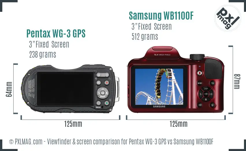 Pentax WG-3 GPS vs Samsung WB1100F Screen and Viewfinder comparison