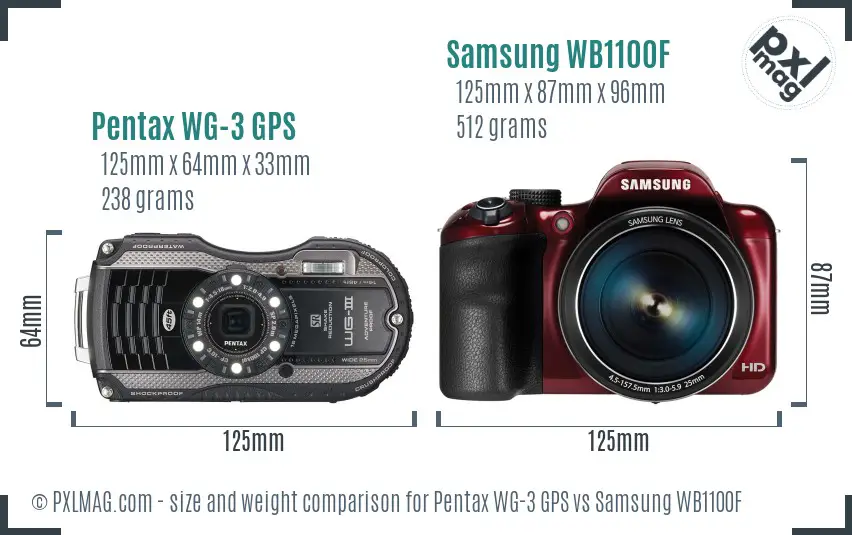 Pentax WG-3 GPS vs Samsung WB1100F size comparison