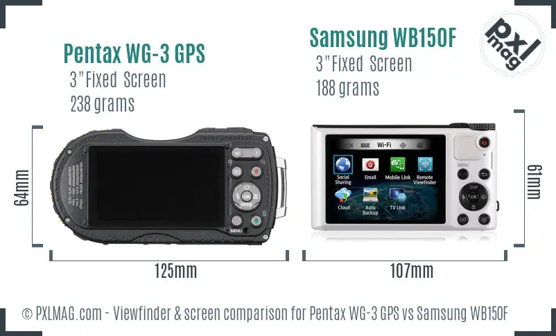 Pentax WG-3 GPS vs Samsung WB150F Screen and Viewfinder comparison