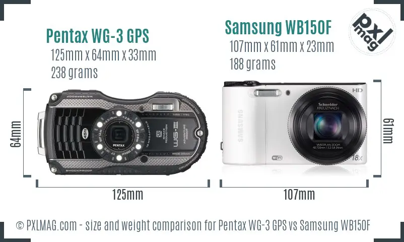 Pentax WG-3 GPS vs Samsung WB150F size comparison