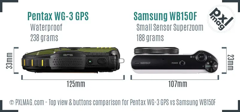Pentax WG-3 GPS vs Samsung WB150F top view buttons comparison