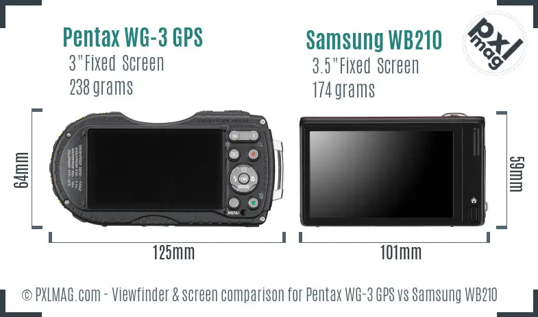 Pentax WG-3 GPS vs Samsung WB210 Screen and Viewfinder comparison
