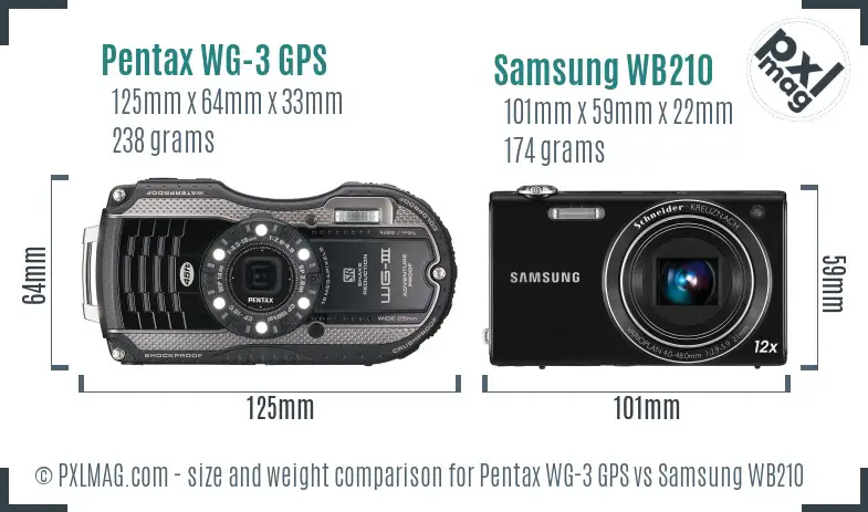 Pentax WG-3 GPS vs Samsung WB210 size comparison