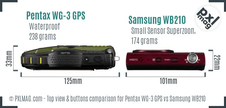 Pentax WG-3 GPS vs Samsung WB210 top view buttons comparison