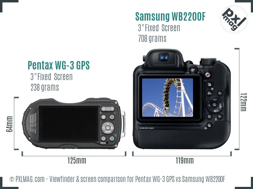 Pentax WG-3 GPS vs Samsung WB2200F Screen and Viewfinder comparison