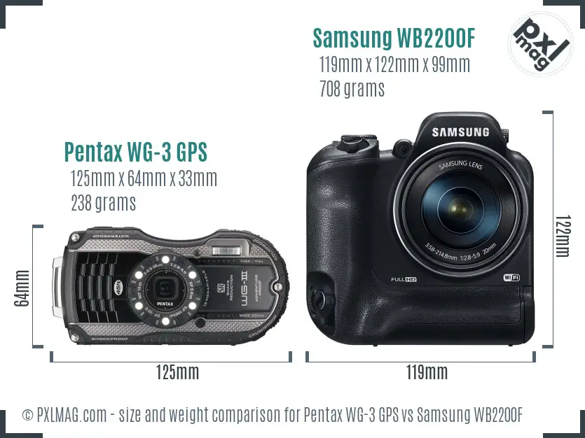 Pentax WG-3 GPS vs Samsung WB2200F size comparison