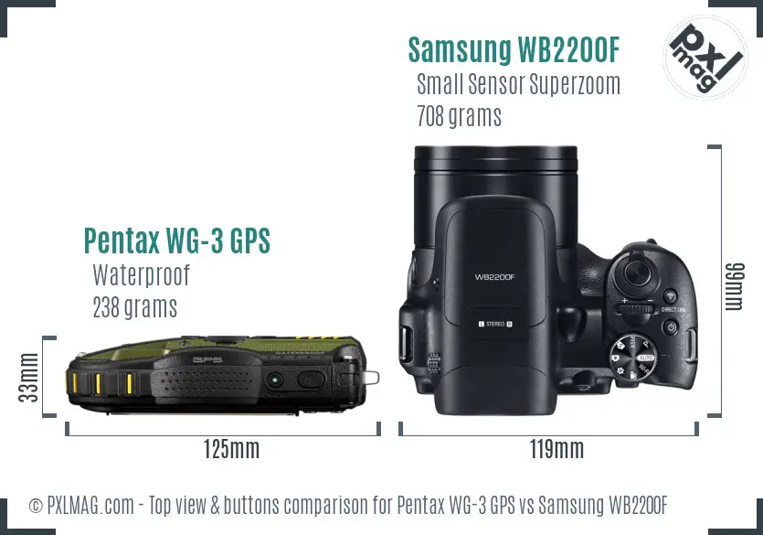 Pentax WG-3 GPS vs Samsung WB2200F top view buttons comparison