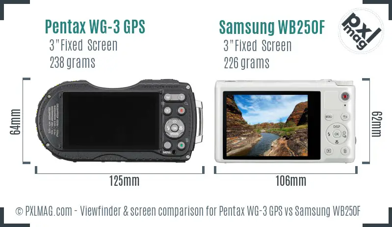 Pentax WG-3 GPS vs Samsung WB250F Screen and Viewfinder comparison