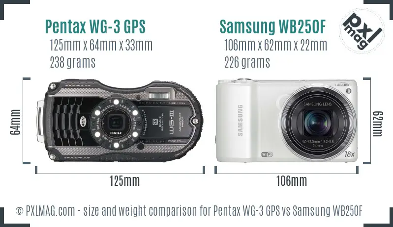 Pentax WG-3 GPS vs Samsung WB250F size comparison