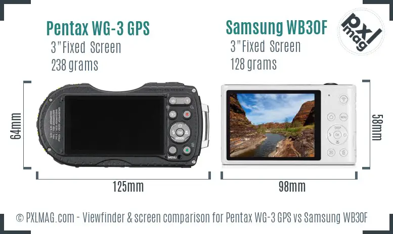 Pentax WG-3 GPS vs Samsung WB30F Screen and Viewfinder comparison