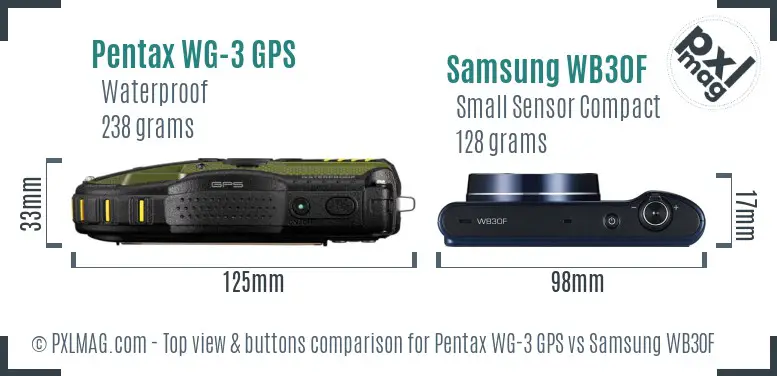 Pentax WG-3 GPS vs Samsung WB30F top view buttons comparison