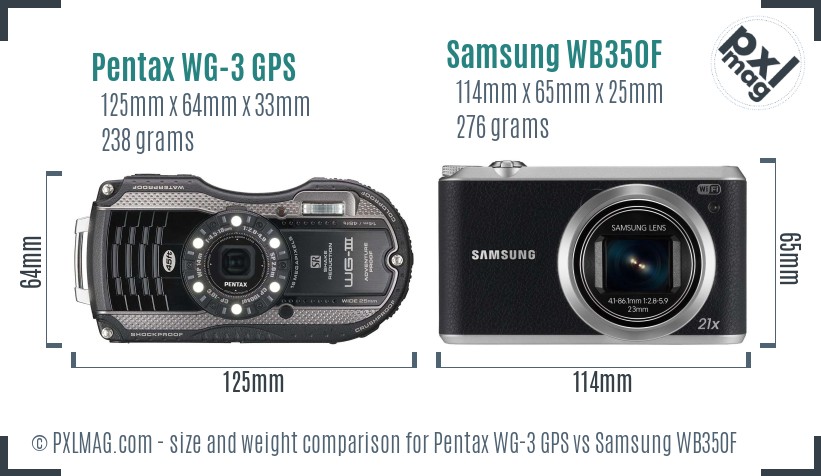 Pentax WG-3 GPS vs Samsung WB350F size comparison