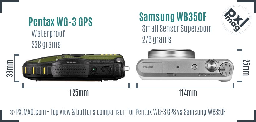 Pentax WG-3 GPS vs Samsung WB350F top view buttons comparison