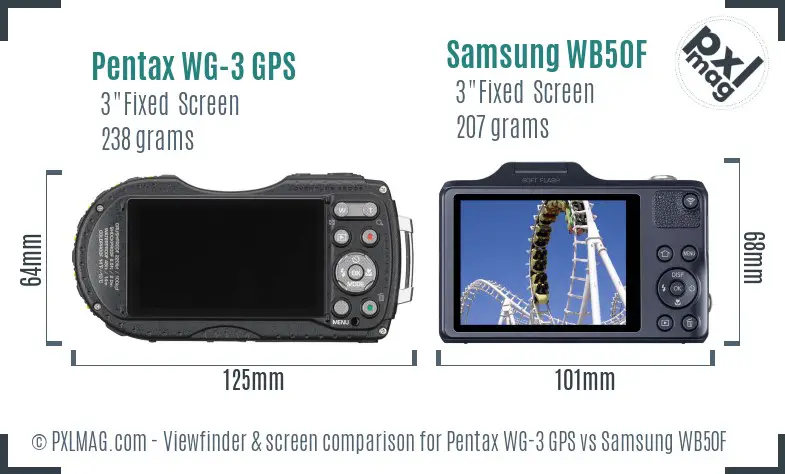 Pentax WG-3 GPS vs Samsung WB50F Screen and Viewfinder comparison
