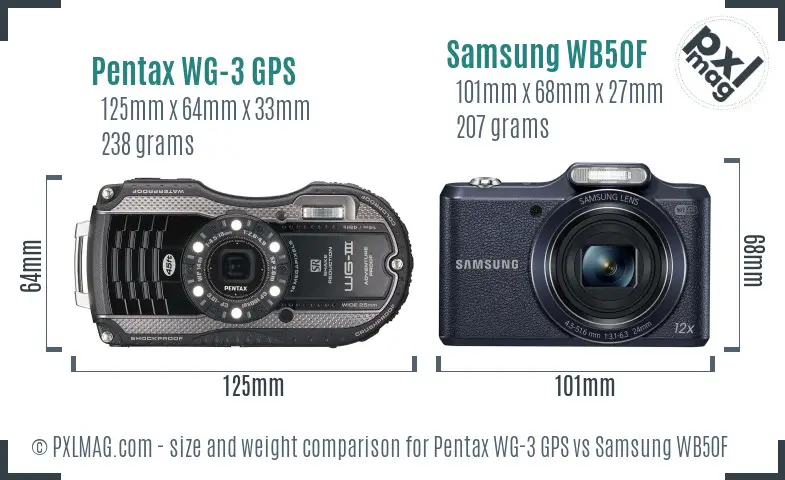 Pentax WG-3 GPS vs Samsung WB50F size comparison