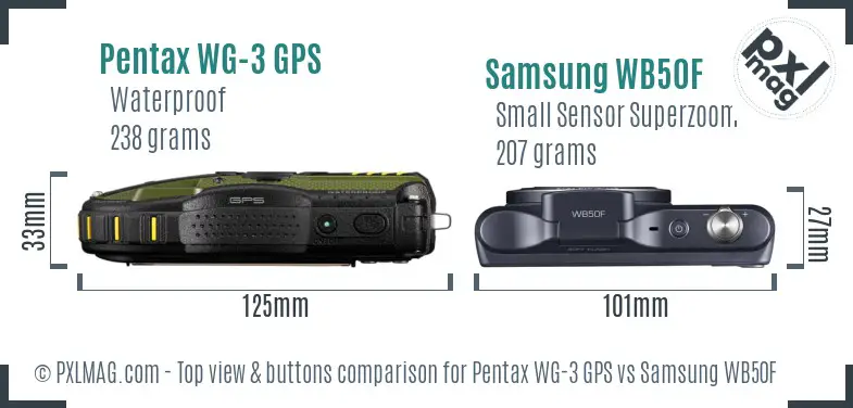 Pentax WG-3 GPS vs Samsung WB50F top view buttons comparison