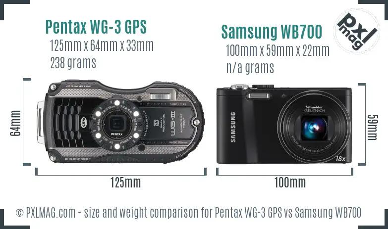 Pentax WG-3 GPS vs Samsung WB700 size comparison