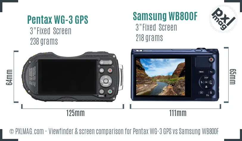 Pentax WG-3 GPS vs Samsung WB800F Screen and Viewfinder comparison