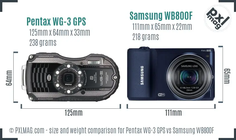 Pentax WG-3 GPS vs Samsung WB800F size comparison