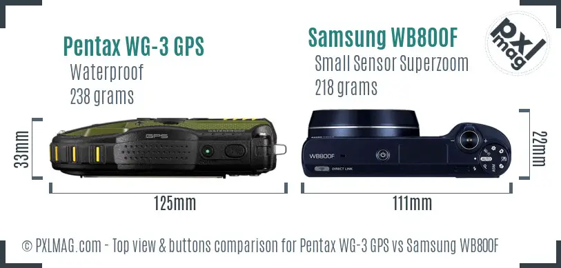 Pentax WG-3 GPS vs Samsung WB800F top view buttons comparison