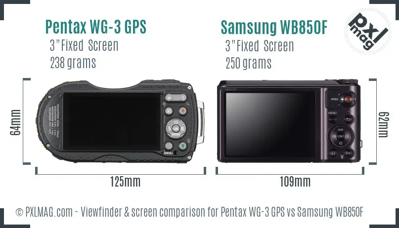 Pentax WG-3 GPS vs Samsung WB850F Screen and Viewfinder comparison